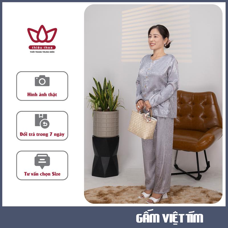  Đồ Bộ Trung Niên Nữ Cao Cấp Chất Liệu Gấm Việt Tay Dài Nhập Khẩu Cao Cấp Sang Trọng Quần Ồng Rộng Chắc Chắn Mẹ và Bà Sẽ Thích giặt bằng nước lạnh đỏ đô quần đỏ bộ ngủ Áo Women lưng  mặc 