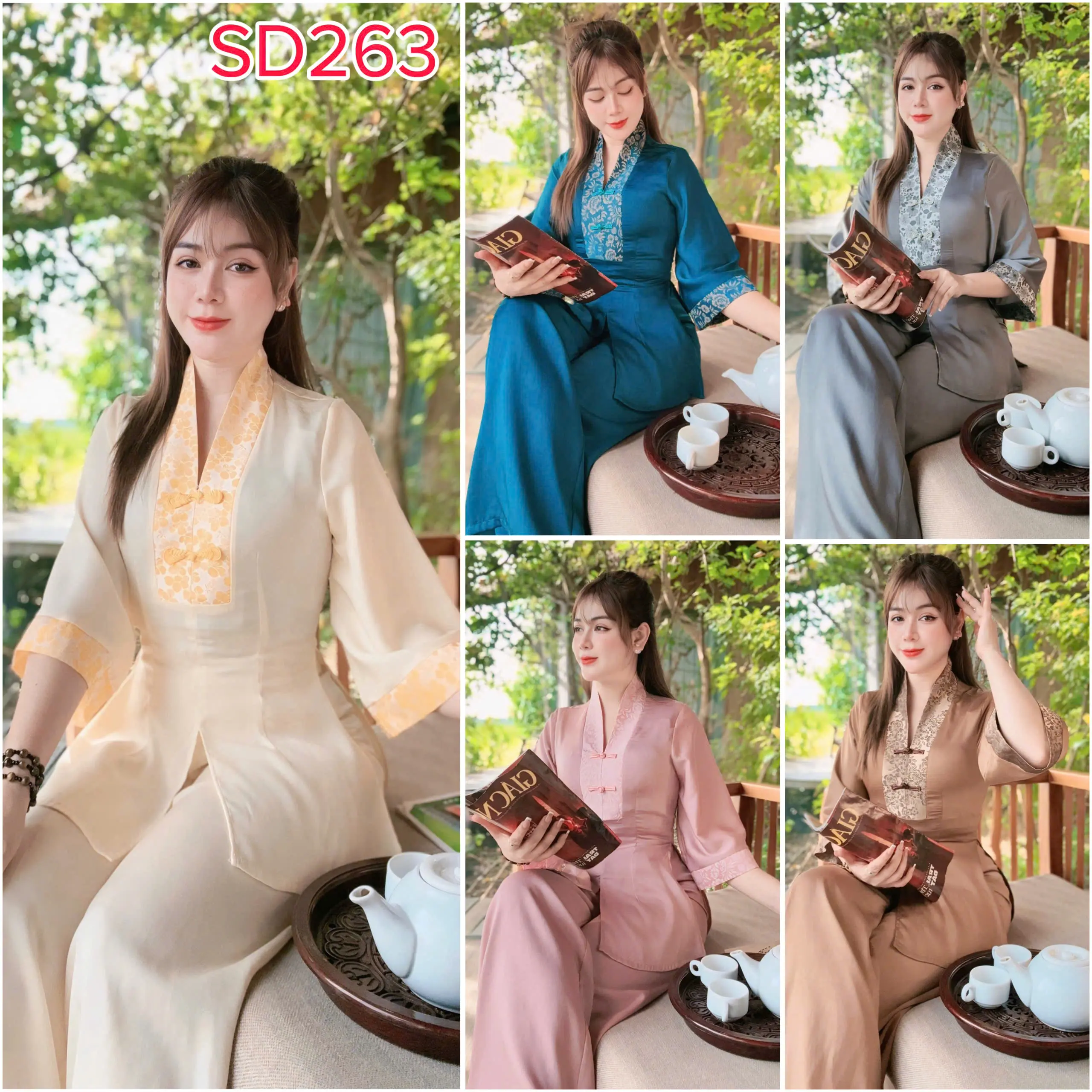 Bộ Lam Phối Hoa Cổ (SD263) Việt Phục Tân Thời - Set Lụa Hàn Quốc Cao Cấp