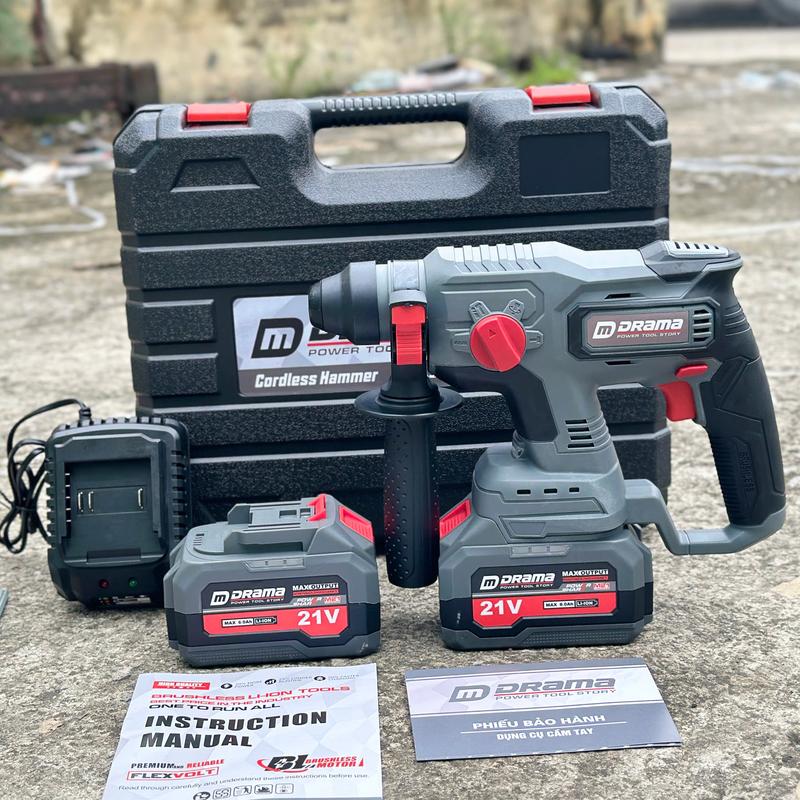 Máy Khoan Bê Tông Pin Drama  5020 4 Chức Năng Chân Pin Phổ Thông 2 Pin 15 Cell