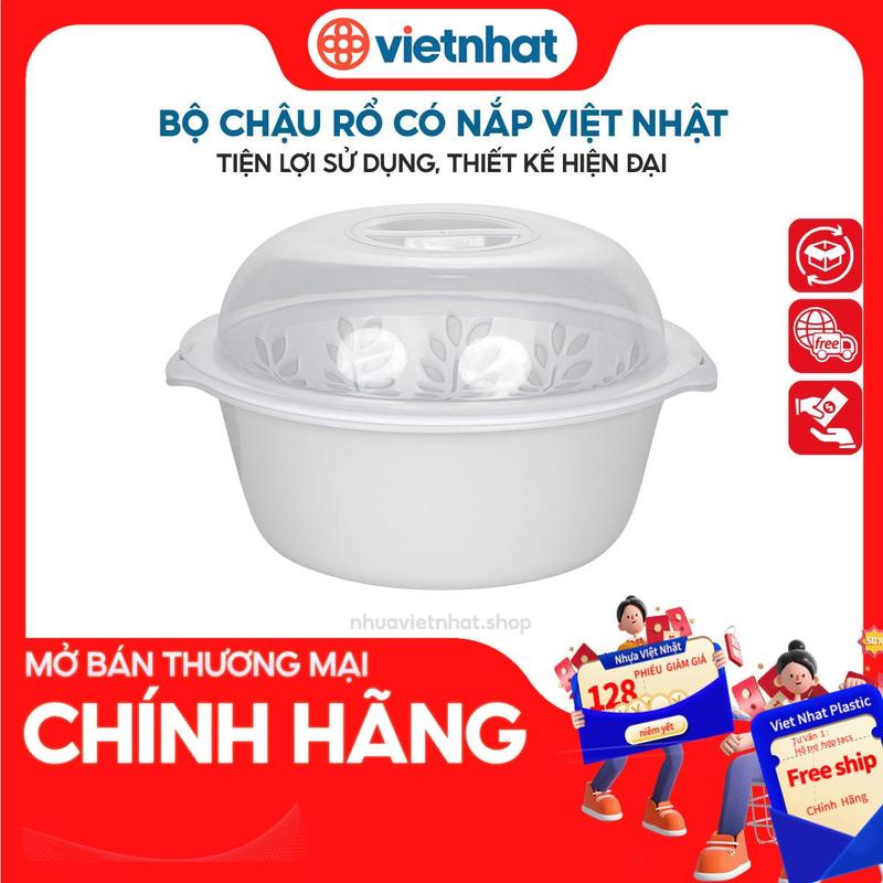 Bộ chậu rổ có nắp bộ chậu rổ đa năng rổ nắp tròn RNT 3375 3376 Nhựa Việt Nhật Premium