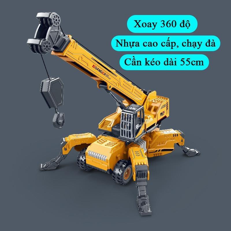 Đồ chơi mô hình xe cần cẩu nâng vật liệu xây dựng có chân đỡ cần dài 55cm bánh xe di chuyển được kích thước lớn Toy