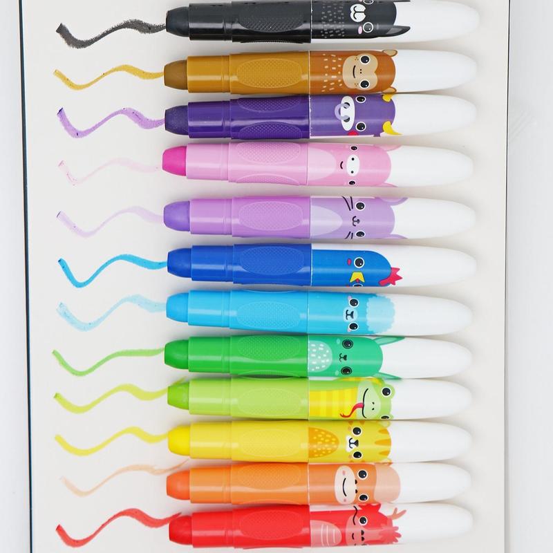 Cute Jumbo Crayons, 12pcs 12 Colors Non Toxic Twistable Crayons with Clear Bag, Washable Silky Crayons for Coloring Painting School Home Office,  School Supplies 5