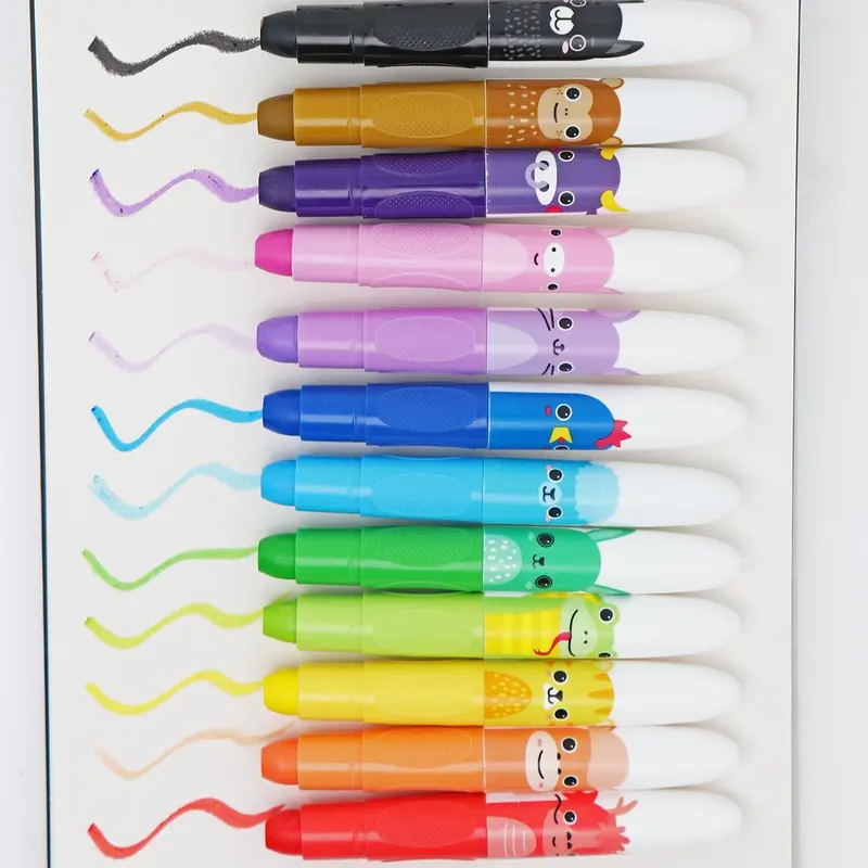 Cute Jumbo Crayons, 12pcs 12 Colors Non Toxic Twistable Crayons with Clear Bag, Washable Silky Crayons for Coloring Painting School Home Office, School Supplies, Art Supplies 5