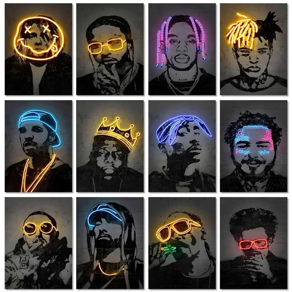 Áp Phích dán tường, Bài Hát Rap Nổi Tiếng Biggie, Tranh Tường Chân Dung Hiệu Ứng Neon, Tranh Trang Trí Nội Thất Hiện Đại, Tranh In Vải Bố, Quà Tặng