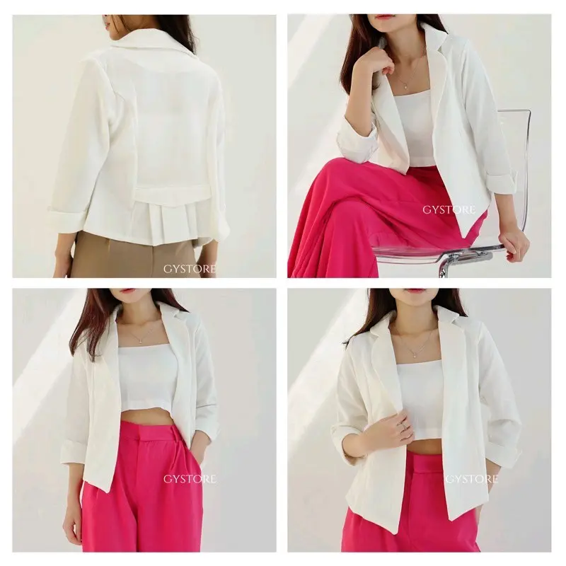 Gystore Vanessa Blazer Wanita panjang scuba Tangan Cardigan Outer Basic Atasan Kerja Formal Slim-fitting Kantor Casual 4