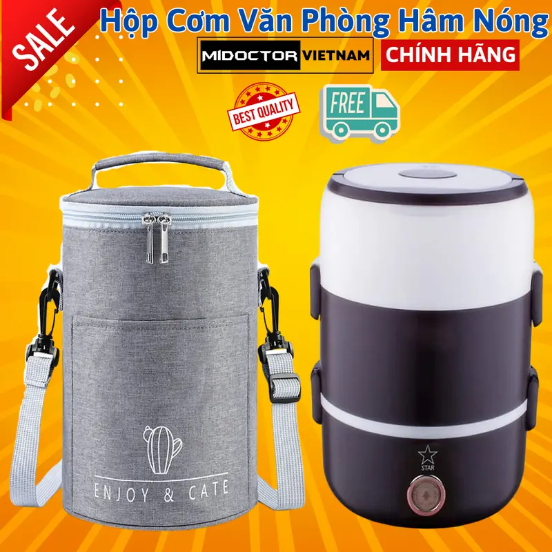 Cặp lồng hộp cơm giữ nhiệt 3 tầng inox, có lõi cắm điện hâm nóng thức ăn - Chính hãng miDoctor 0