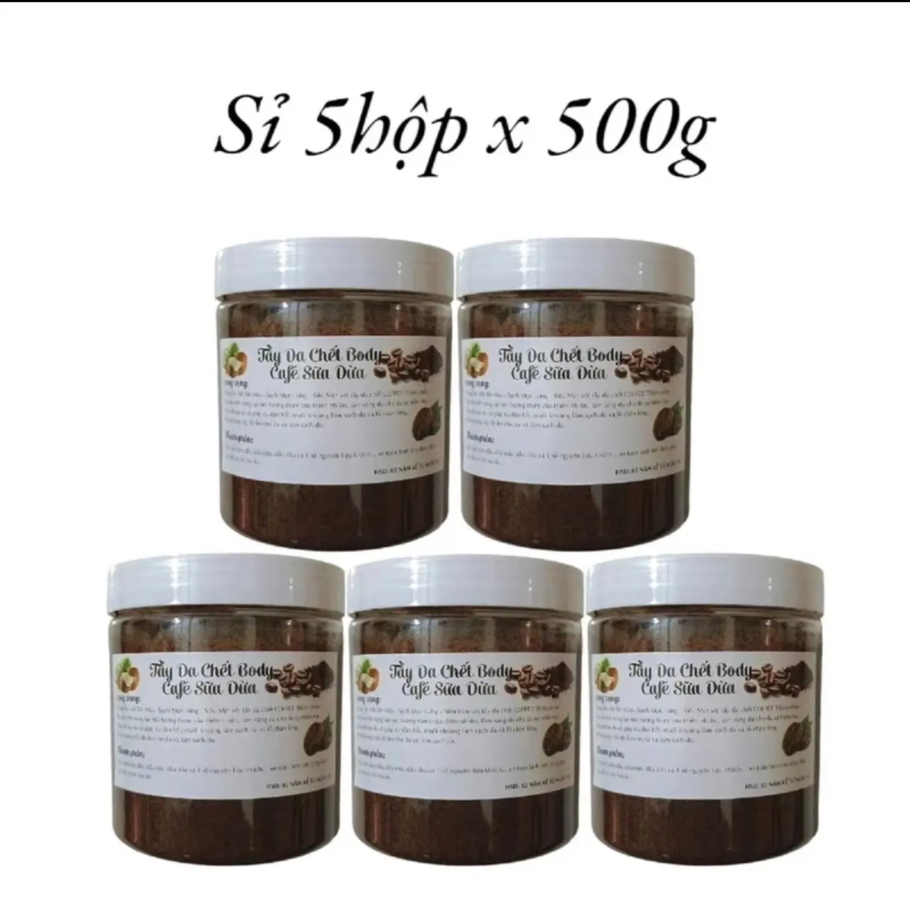 sỉ 5hộp x 500g tẩy tế bào cafê sữa dừa chất đặc nhiều hạt . Hạt mịn  dưỡng da body