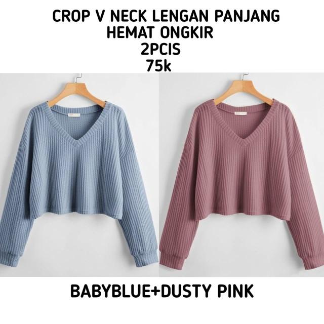 Product Introduction of Promo 2pcis Crop V Neck Lengan Panjang Wanita - Baju Knitwear Nyaman - Formal, Midi kemeja vest jumbo 8