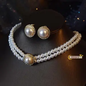 Kalung Mutiara Double Layer Gaya Retro Korea Anting Mutiara Cincin Mutiara Untuk Aksesoris Pernikahan