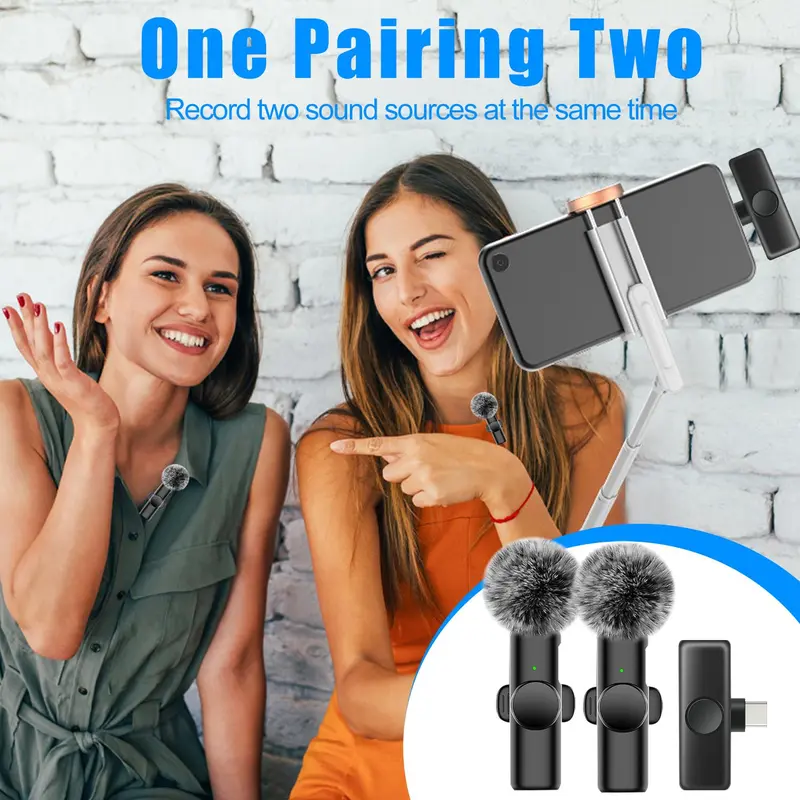 Wireless Lavalier Lapel Microphone, USB Rechargeable Omnidirectional Condenser Recording Mic for Interview Video Podcast, Professional Microphone for iPhone, iPad, Audio 4