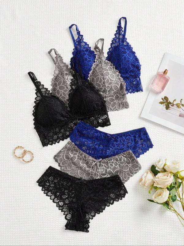 Women's Simple Contrast Lace Wireless Bra & Bow Panty Set, Lady Adjustable Spaghetti Strap Bralette & Knicker, Comfort Summer Clothes, Lingerie & Underwear Set, Underwear for Women, Co Ords for Women Womenswear Comfortable White 8