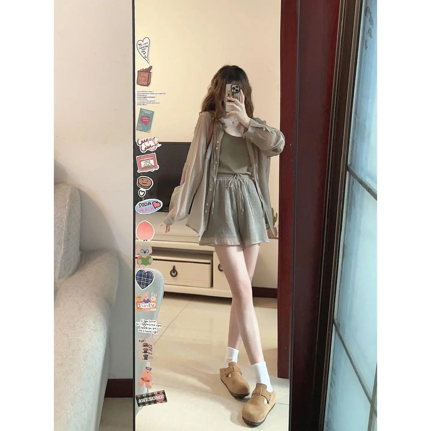 Summer Suit New Korean Style High-Grade Sunscreen Shirt Sexy Suspender Shorts Three-Piece Set