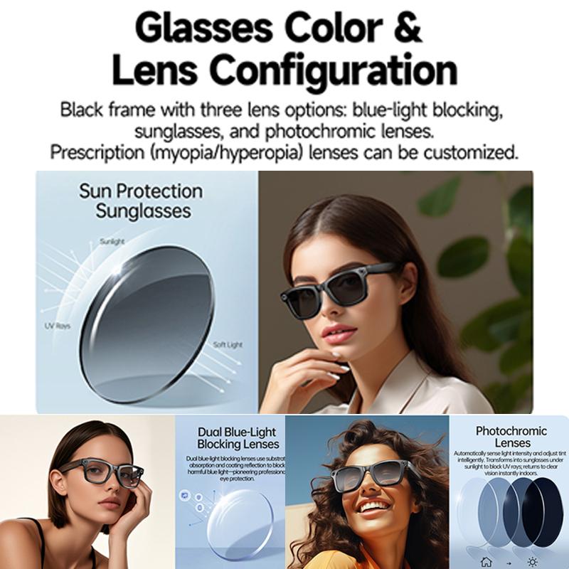 AI Photo Recognition Answer Translation Glasses HD-Definition 800W Camera Music Dual-Mic Call Color-Changing Lens Smart Glasses
