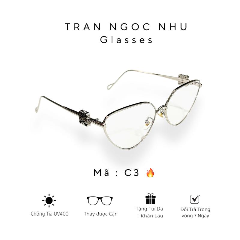 MÃ C3 Mắt kính thời trang nam nữ - form dáng mắt mèo sang chảnh gọng nhẹ thay cận được tặng kèm túi da và khăn lau Kính Mắt