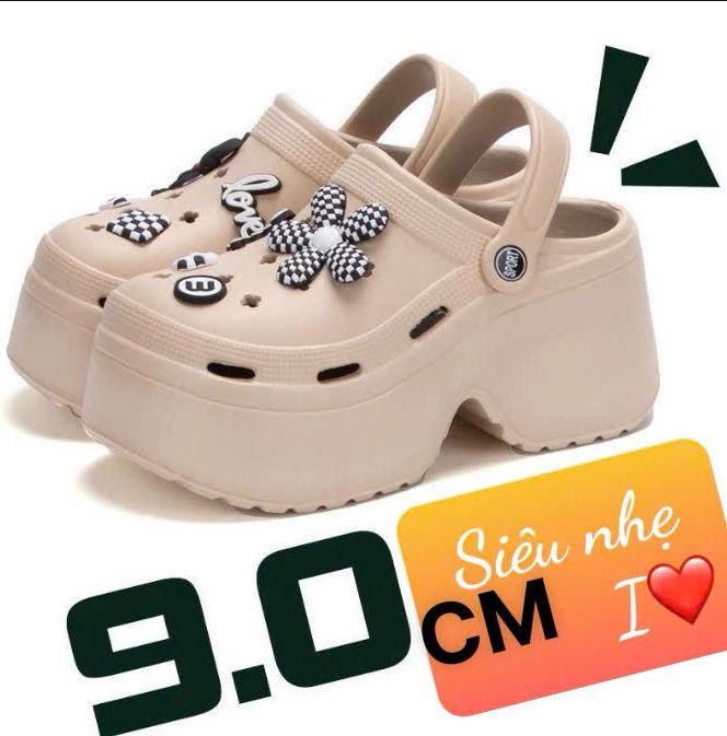 Giày Sục Đế Cao 9cm Tôn Dáng Siêu Nhẹ Thoáng Khí Êm Chân Trẻ Trung Tặng Kèm Charm Hot B63 Sục Xinh Dép Croos SỤC CROSS 0