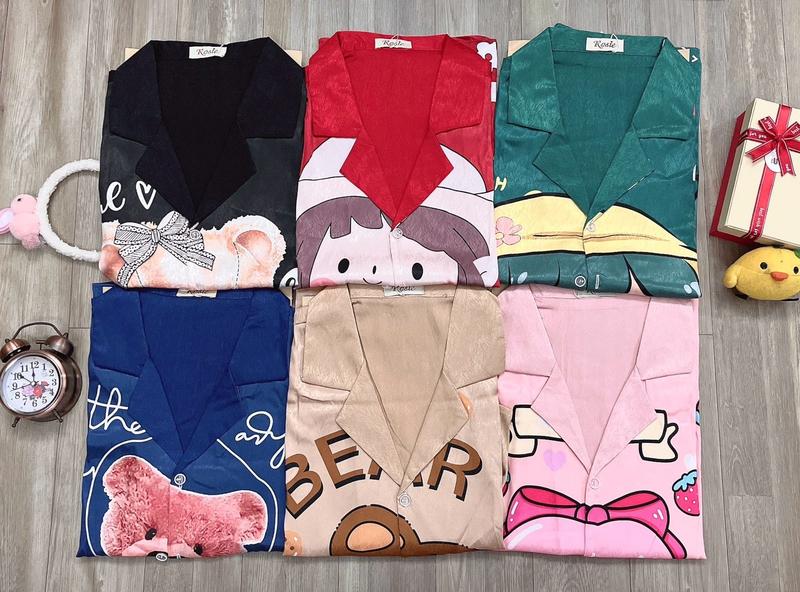 Product Introduction of Đồ Bộ Pijama Lửng Lụa Xước Hình Gấu Và Cô Gái Mau Mới 6 Màu Sắc Tay Ngắn Freesize 40-58Kg &Bigsize 60-75Kg Women 14
