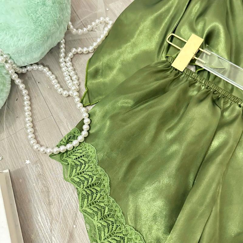 Product Introduction of Bộ ngủ 2 dây lụa phi có quai điều chỉnh phối ren gợi cảm, set đồ ngủ hai dây đuôi cá kèm mút mặc nhà quyến rũ Women Nữ Kem 13