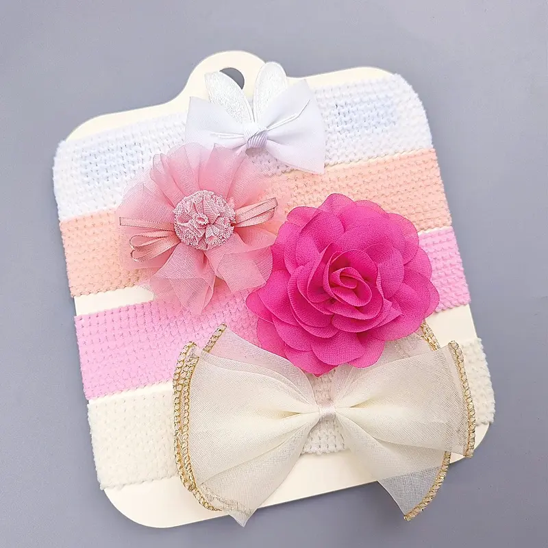 Caramel - Bandana Bayi Anak-Anak Perempuan Headband Set 3 Pcs Accessories Motif Pita Bunga Bando Newborn Aksesoris Rambut 2