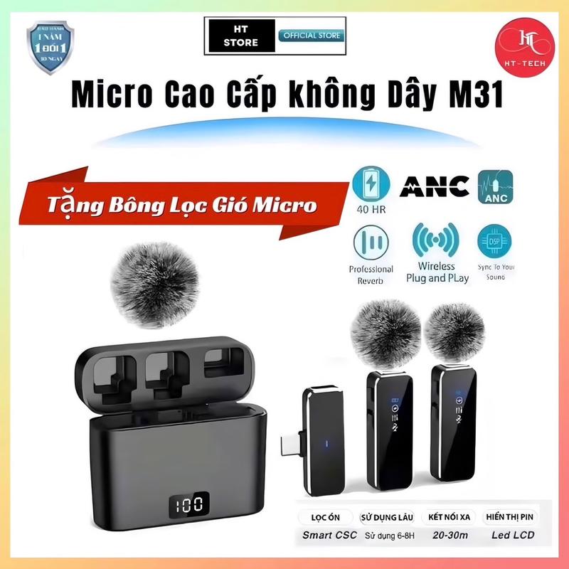 Micro thu âm không dây cài áo M31 Khử Tiếng Ồn Cao Cấp