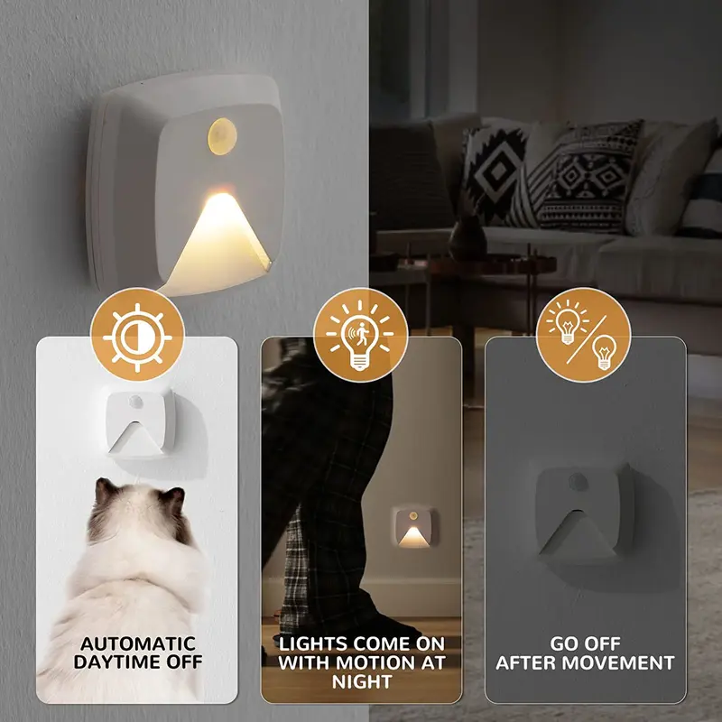 Motioning Sensor Light without Battery, Multipurpose Battery Required LED Night Light, Stick-Anywhere Stair Light, Indoor Lighting for Kitchen, Hallway, Bedroom, Bathroom, Stairs 3