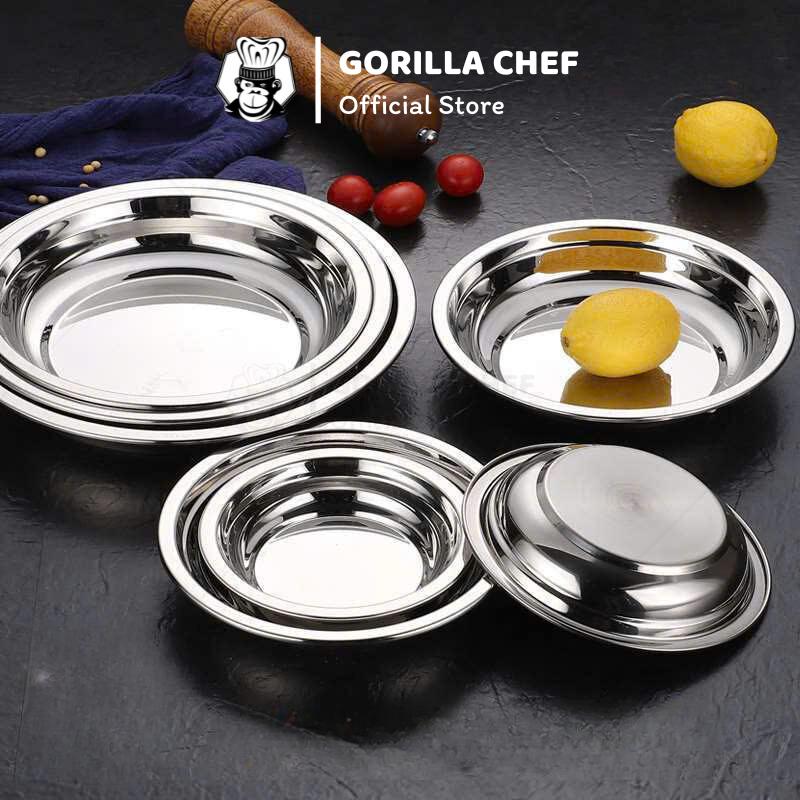  Đĩa inox phong cách Hàn Quốc 18-28cm Gorilla Chef thiết kế đơn giản sang trọng 