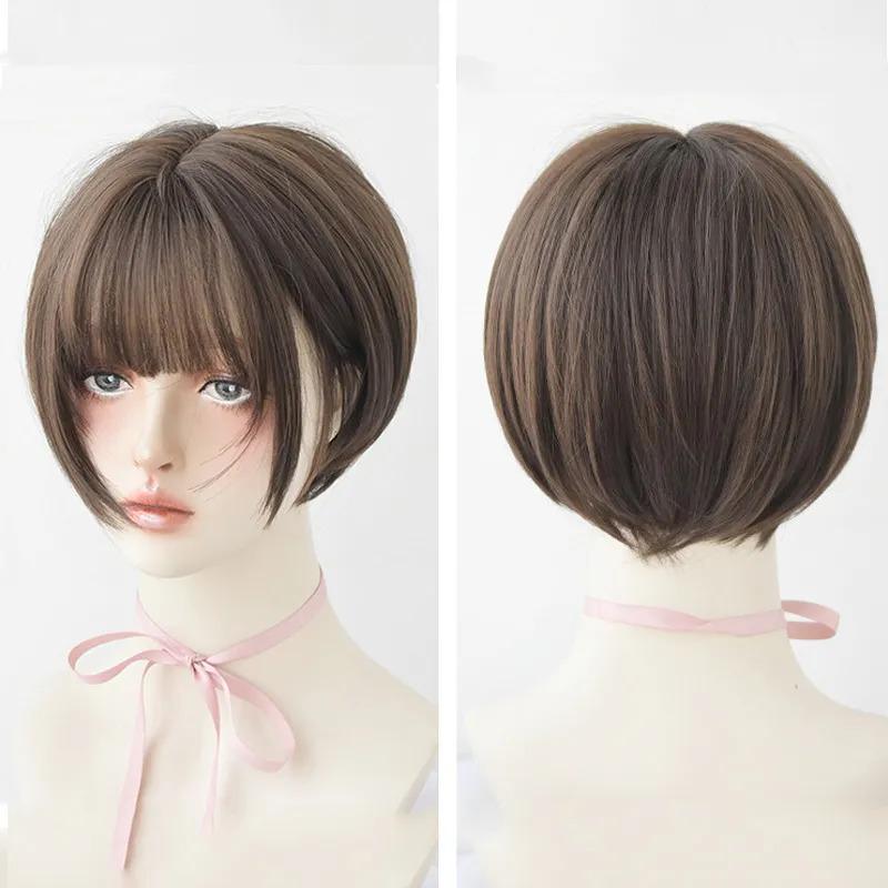 Product Introduction of 28CM New Fashion Wig Human Hair Original Real Hair True Hair Washable Short Hair Women's Hair Shoulder-length Bangs Air Bangs Short Hair 3