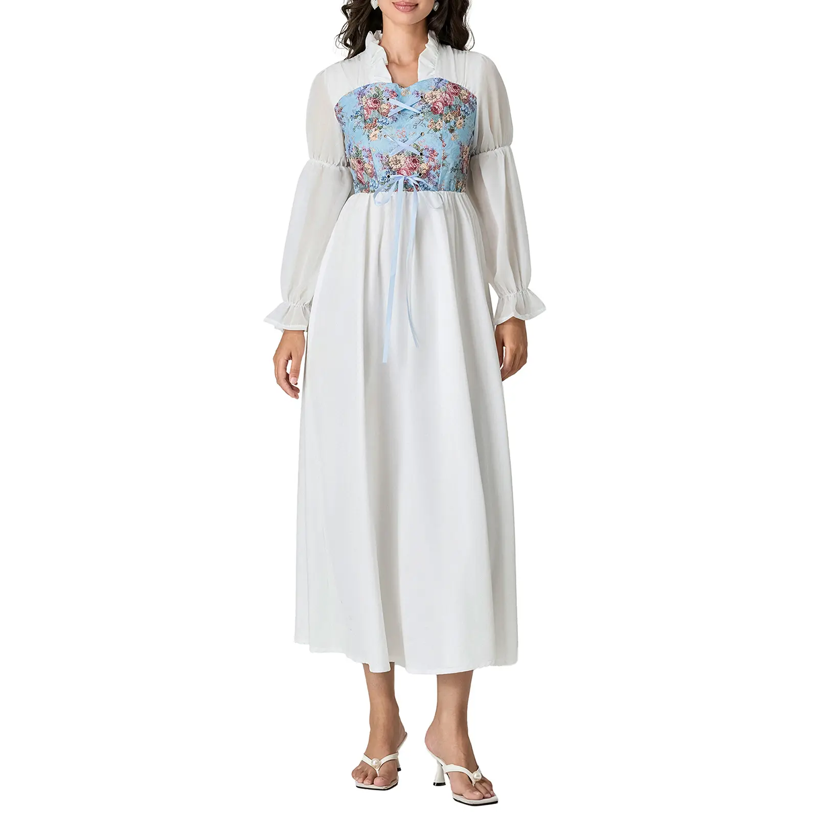 Women Corset Dress Ruffled Ruched Lacing Flowy Medieval Victorian  Renaissance Halloween Gothic Fairy Costume Womenswear Accessory Clothing  Floral - TikTok Shop Philippines