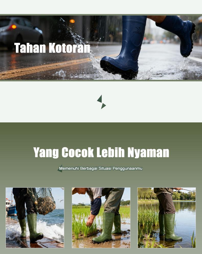 Sepatu bot pria model baru, sol tebal anti slip, desain mid-calf, tahan air dan banjir, sepatu kerja karet, cocok dipakai saat musim hujan