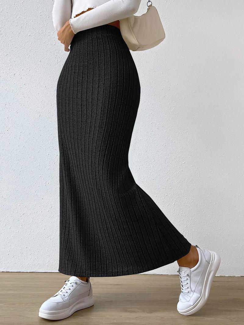 Product Introduction of Women's Plain Split Thigh High Waist A Line Skirt, Casual Fashion Bodycon Long Knitting Skirt for Daily Outdoor Office Wear, Summer Clothes, Women Bottoms for Summer Spring Autumn 1