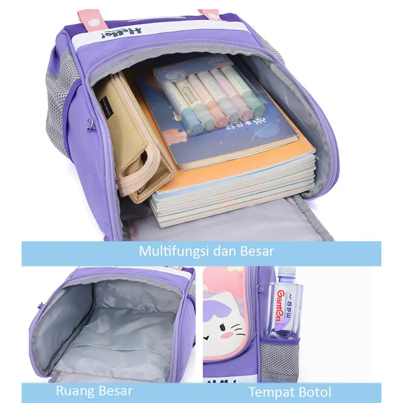 Tas Ransel Motif Fashion Anak TK Kitty & Shark Ukuran 32cm Free Gantungan  | 0609 Kivaro 3