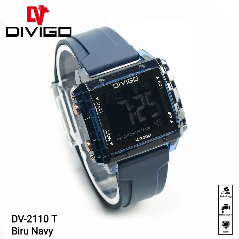 Jam Tangan Wanita DIVIGO DV-2110 Transparan Original Digital Kotak Strab Rubber Tahan Air Digital Besi Stainless 3