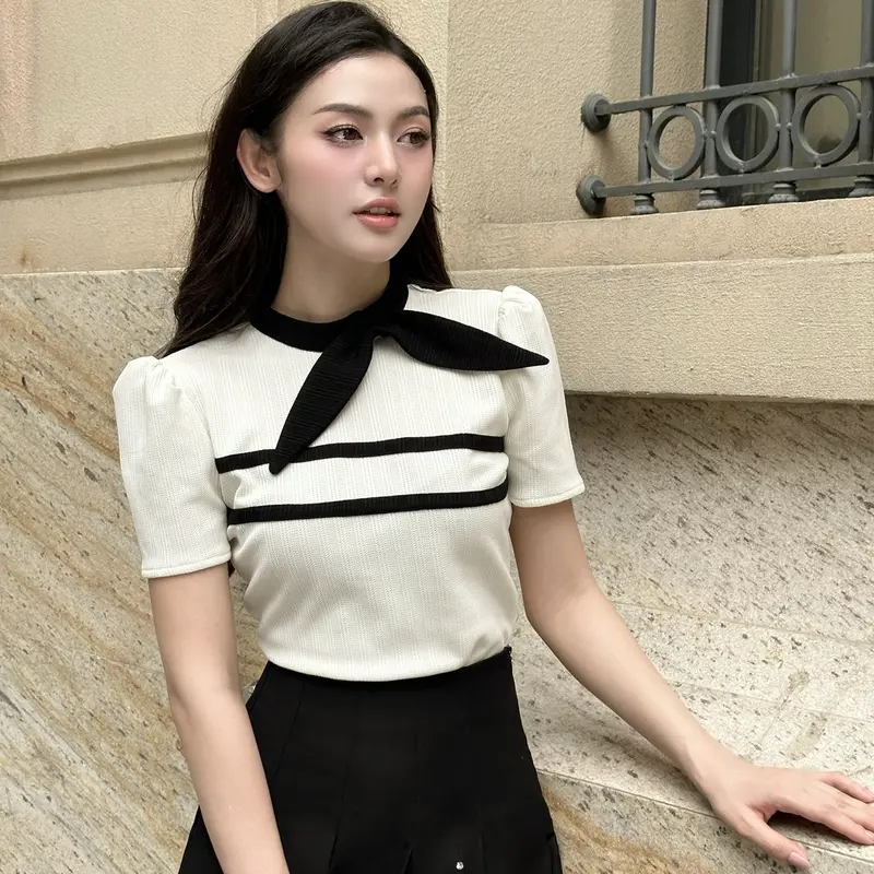 [JANGCLOSET] Áo len gân cộc tay thanh lịch sang trọng phù hợp đi làm đi chơi CERI TOP 0
