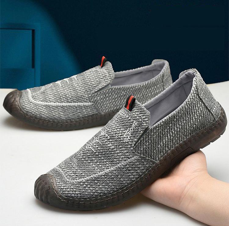 Giày Lười Vải Lanh Thoáng Khí, Đế khâu, Mềm Chống Trơn Trượt G201 Nam Loafer Cao Su Shoes 4