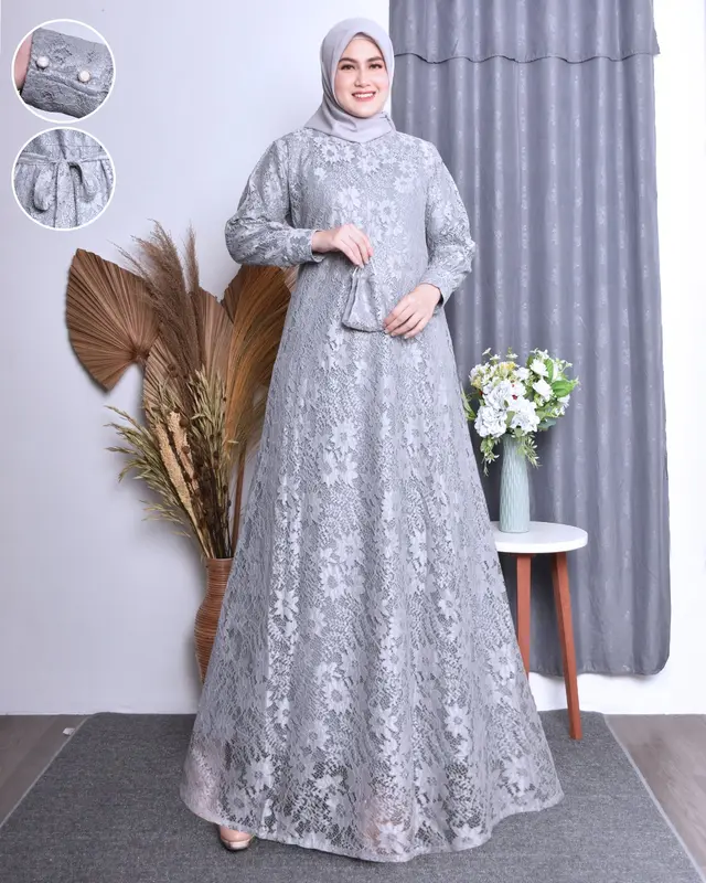 (COD) gamis burkat gamis kondangan dress pesta ada ukuran jumbo m.l.xl.xxl.xxxl free masker Wanita Muslim Lembut Mewah Tebal 5