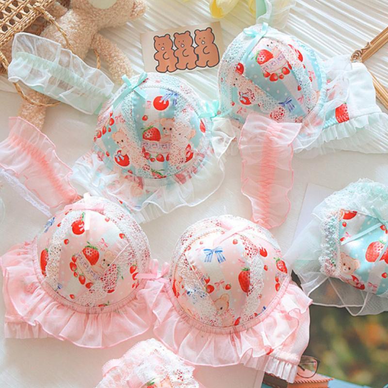 Đồ Lót Phong Cách Công Chúa, Dành Cho Nữ, Phong Cách Lolita, Chất Liệu Mềm Mại Nhật Bản, Thiết Kế Cô Gái Gấu Dễ Thương, Bộ Áo Ngực Không Dây Có Vòng Ngực Nhỏ Đáng Yêu 2