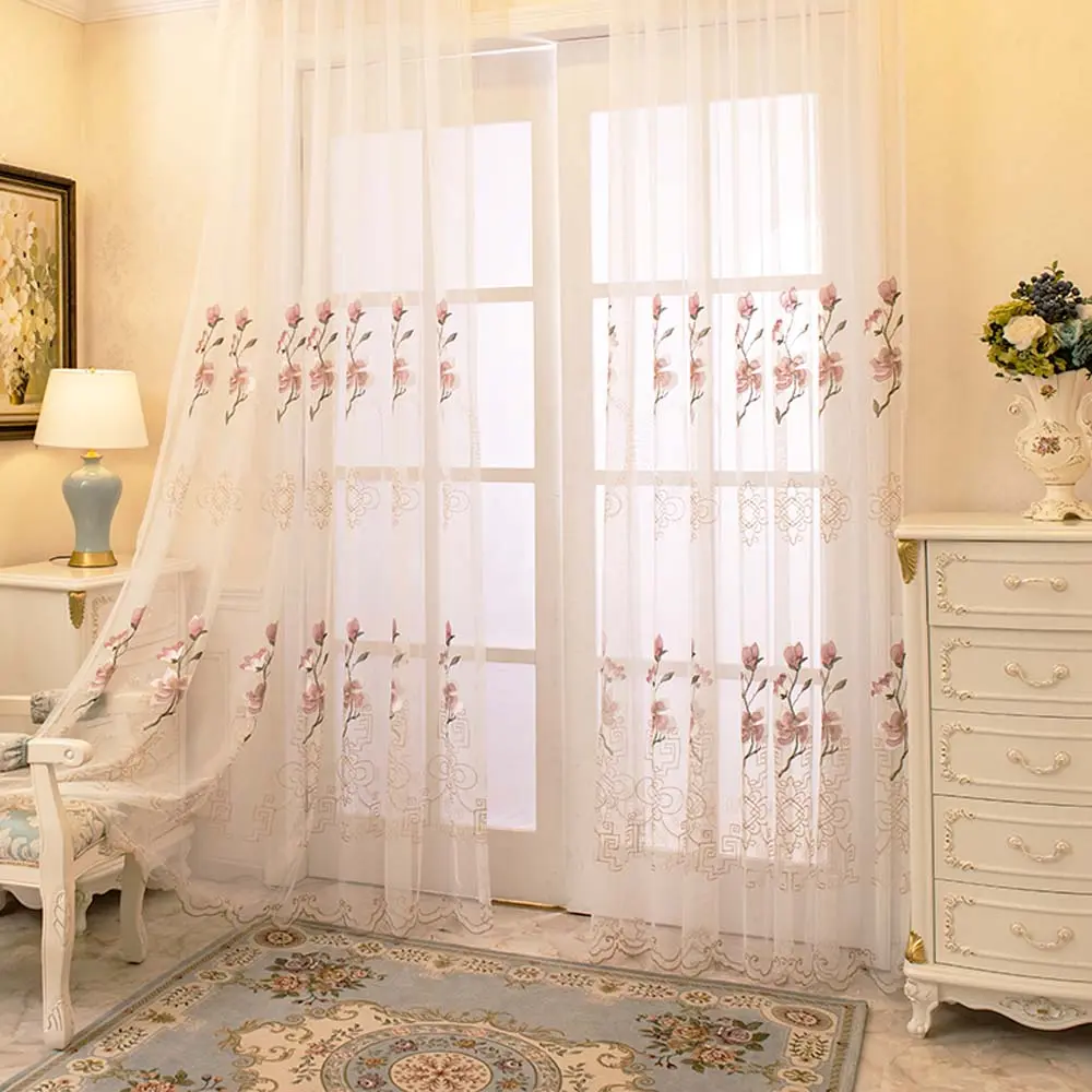 Floral Embroidered Lace Sheer Curtain, 2 Counts/set Romantic French Country Lace Sheer Curtain, Home Decoration for Living Room Bedroom