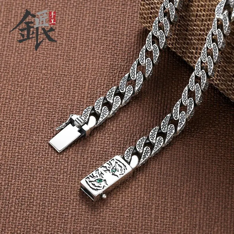 Vòng cổ Cuba với họa tiết hổ Màu bạc Sterling 925 dành cho nam giới, thời trang Ins, Hip Hop, loại dày, dây chuyền áo len độc đoán, quà tặng ngày lễ tình nhân