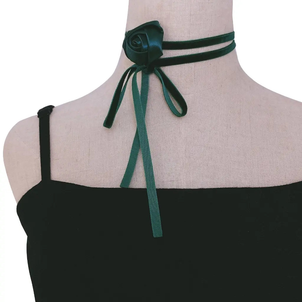 Kalung Choker Renda, Rekaan Bunga Mawar, Untuk Wanita dan Gadis, Gaya Gothic dan Halloween, Diperbuat daripada Bunga Satin, Kalung Kolar Seksi, Barang Kemas