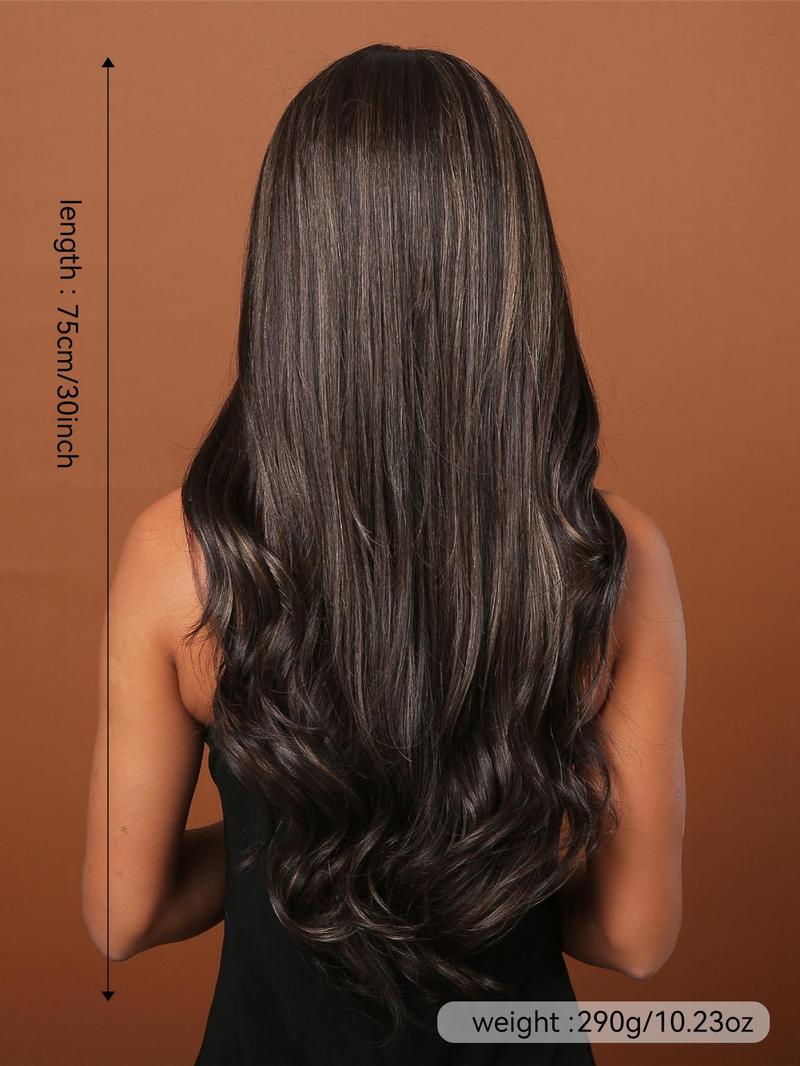 Product Introduction of Women's 30 Inch Brown Long Curly Wigs, Gorgeous Fluffy Wigs Without Bangs, Synthetic Full Machine Wigs For Party, Daily Use 8