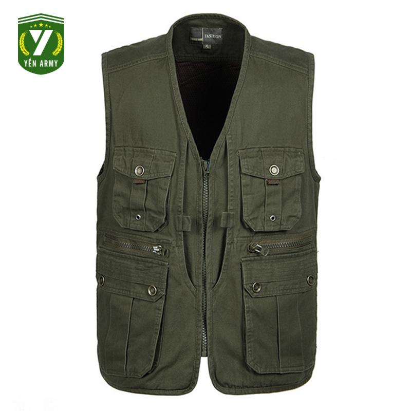 Áo Gile Lính Mỹ - Áo Khoác Gile Hàng Kaki 2 Lớp Màu Xanh Rêu / Be Kem - Mã GL015