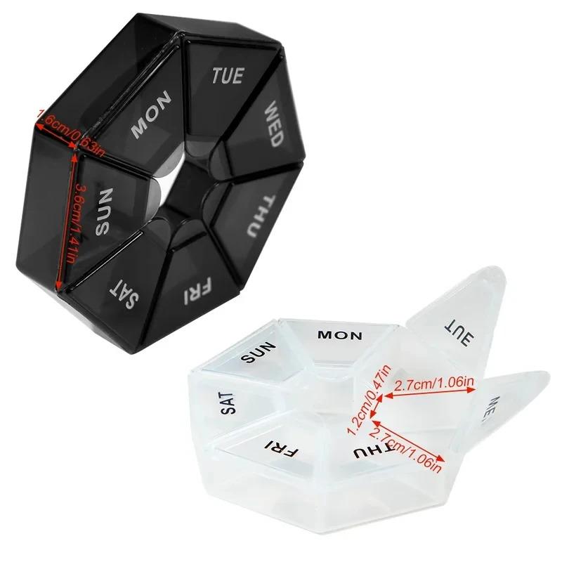 Product Introduction of 2Pcs 7 Days Pill Storage Box Mini Travel Portable Medicines Dispenser Box Multifunction Plastic Seven Compartment Sealer Box 6