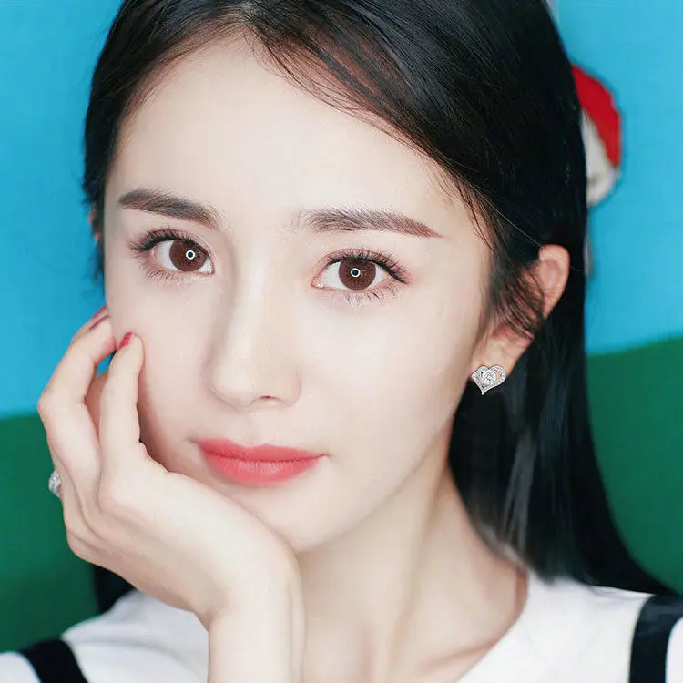 Hoa Tai Trái Tim, 2 Màu Vàng Và Bạc, Thiết Kế Đơn Giản, Cá Tính, Với Kim Cương, Đồ Trang Sức 2