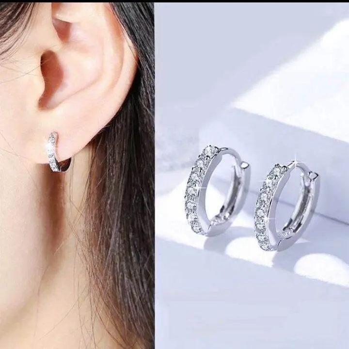 PERHIASAN WANITA ANTING CLIP SILVER BARIS SATU PERMATA PUTIH ANTI KARAT SELAMANYA
