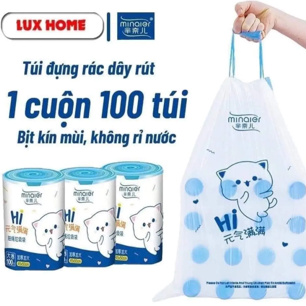 [Combo 300 túi] combo 3 cuộn 300 túi đựng rác tự phân huỷ sinh học MINAIER