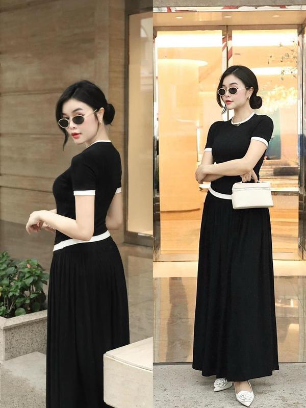  LYNA - Set Váy Dài Mix Áo Thun Viền Trắng C61 