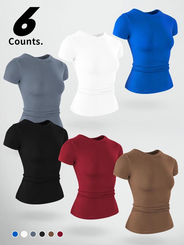 Women's Solid Color Short Sleeve Sports Tee, Quick Drying Breathable Round Neck T-shirt for Yoga Gym Workout Running, Ladies Indoor Outdoor Sportswear for All Seasons 2