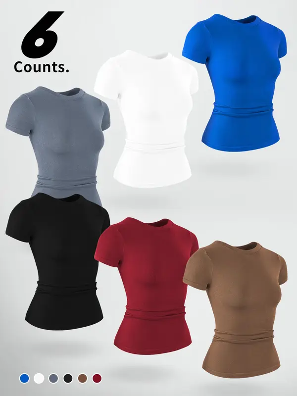 Women's Solid Color Short Sleeve Sports Tee, Quick Drying Breathable Round Neck T-shirt for Yoga Gym Workout Running, Ladies Indoor Outdoor Sportswear for All Seasons 0
