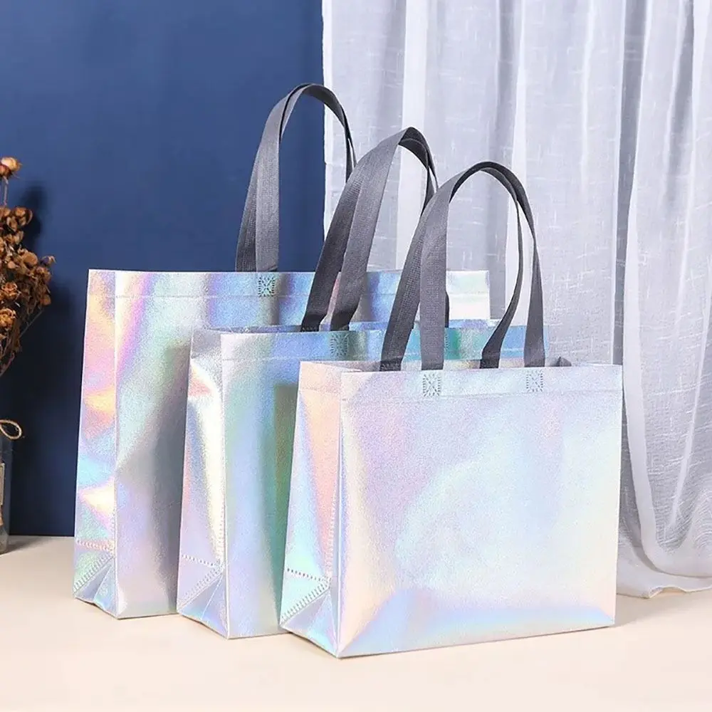 Laser Non-woven Fabric Tote Shoulder Bags Shopping Clothing Store Woman Storage Reusable Large Pouches Gift Bag