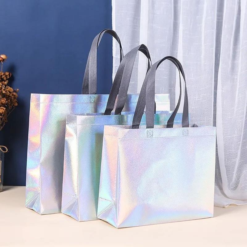 Laser Non-woven Fabric Tote Shoulder Bags Shopping Clothing Store Woman Storage Reusable Large Pouches Gift Bag 0