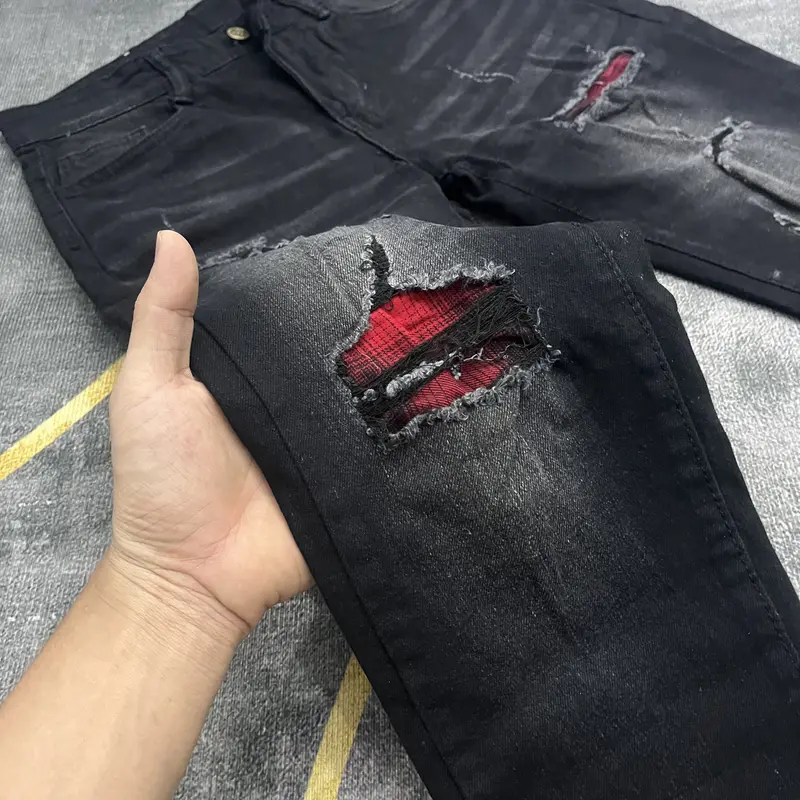 Quần jean nam rách vá gối to chất bò co dãn 4 chiều mẫu mới chuẩn shop quần bò nam Menswear Pants QJP2V62 1